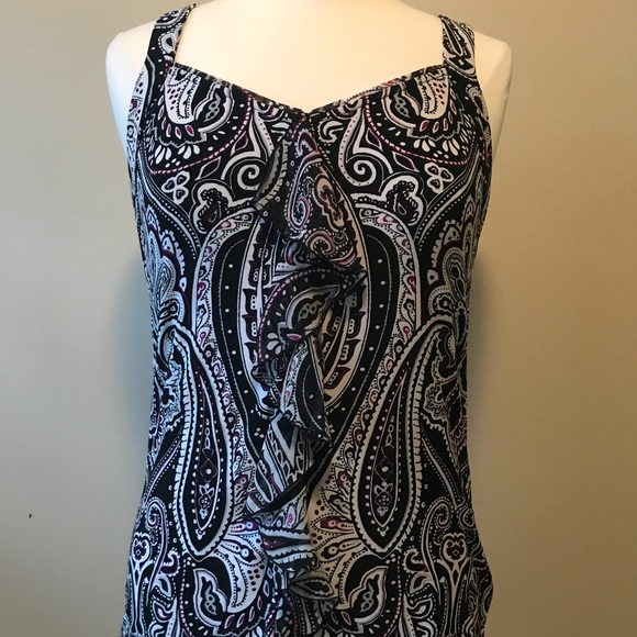 White House Black Market Tops - Flirty Paisley Print Cami with Sheer Ruffle